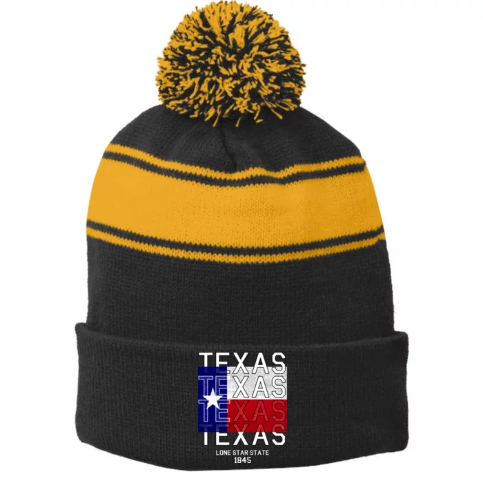 Original Texas 1845 Logo Stripe Pom Pom Beanie