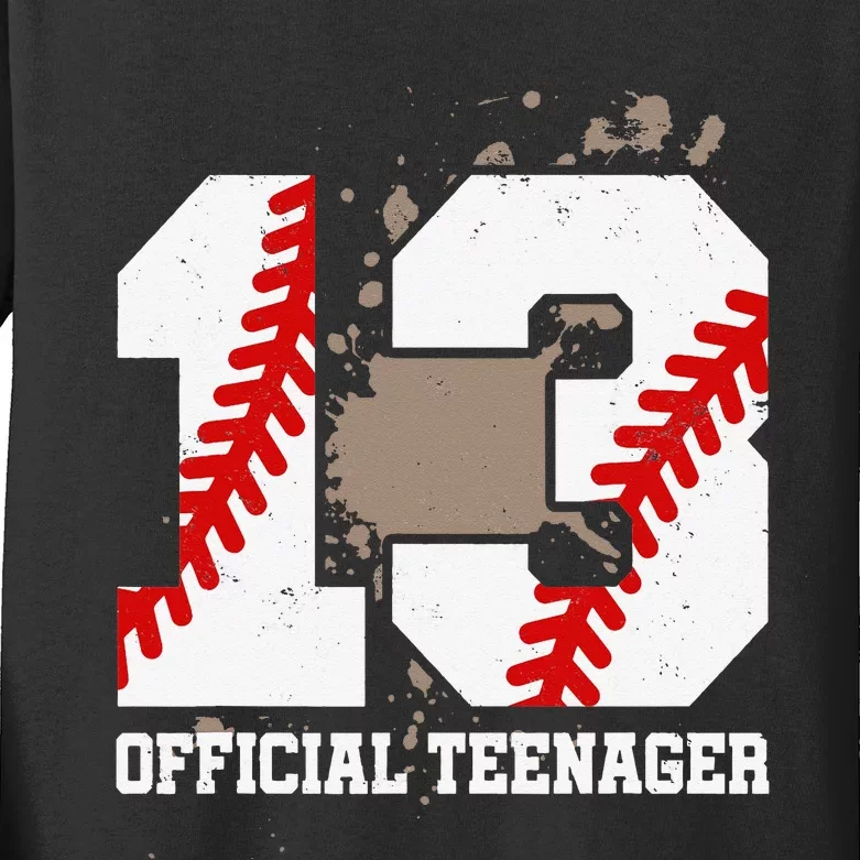 Official Teenager 13th Birthday Baseball 13 Years Old Kids Long Sleeve Shirt