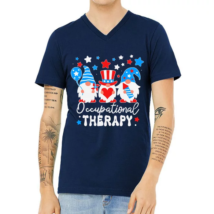 Occupational Therapy 4th Of July Gnomes Funny Ot Therapist V-Neck T-Shirt