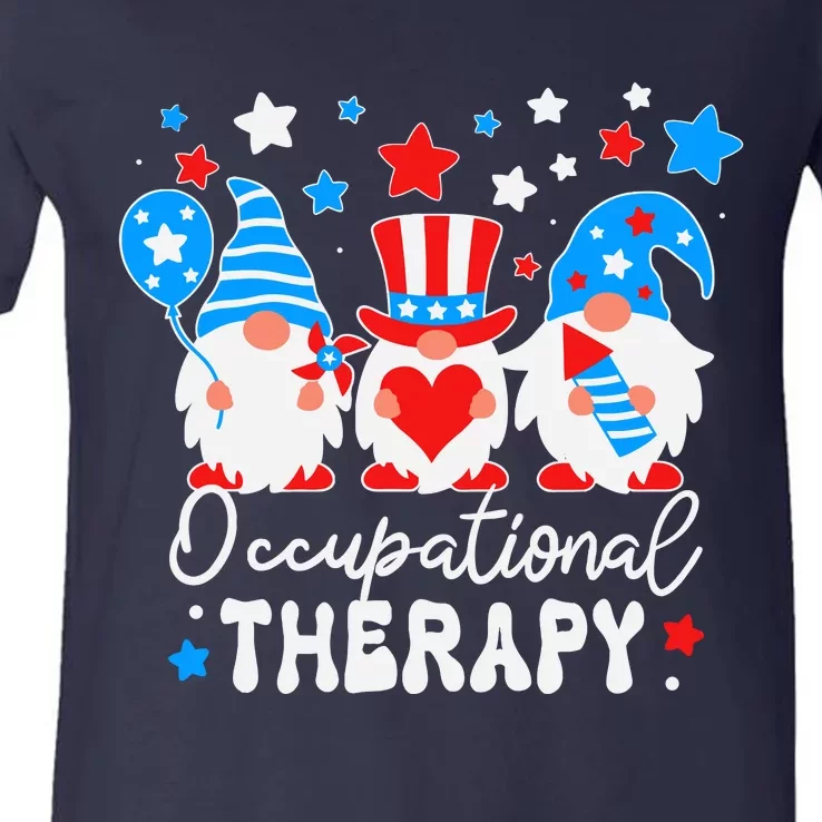 Occupational Therapy 4th Of July Gnomes Funny Ot Therapist V-Neck T-Shirt