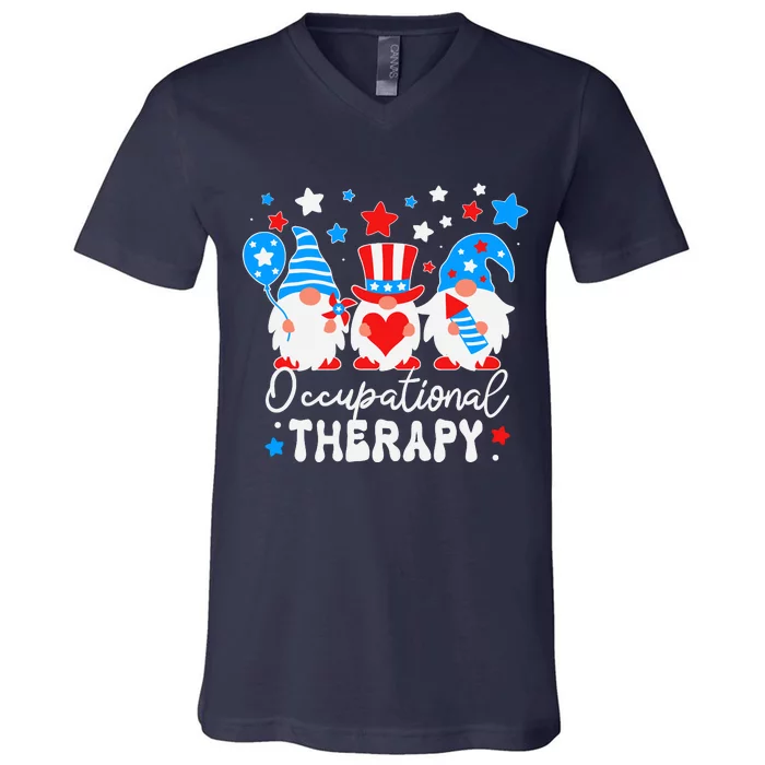 Occupational Therapy 4th Of July Gnomes Funny Ot Therapist V-Neck T-Shirt