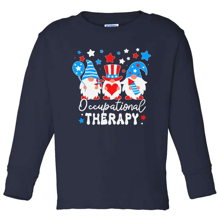 Occupational Therapy 4th Of July Gnomes Funny Ot Therapist Toddler Long Sleeve Shirt