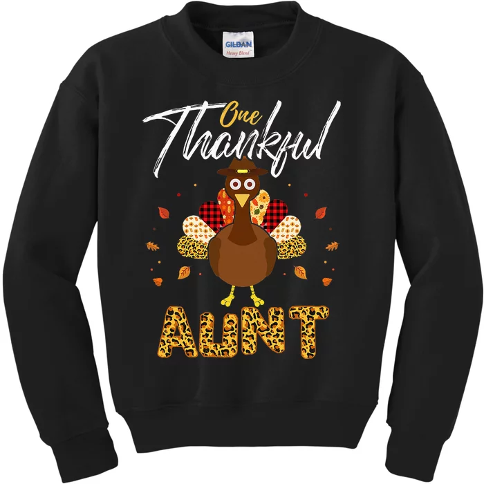 One Thankful Aunt Auntie Turkey Thanksgiving Family Gift Kids Sweatshirt