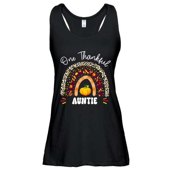 One Thankful Auntie Boho Rainbow Pumpkin Funny Thanksgiving Ladies Essential Flowy Tank