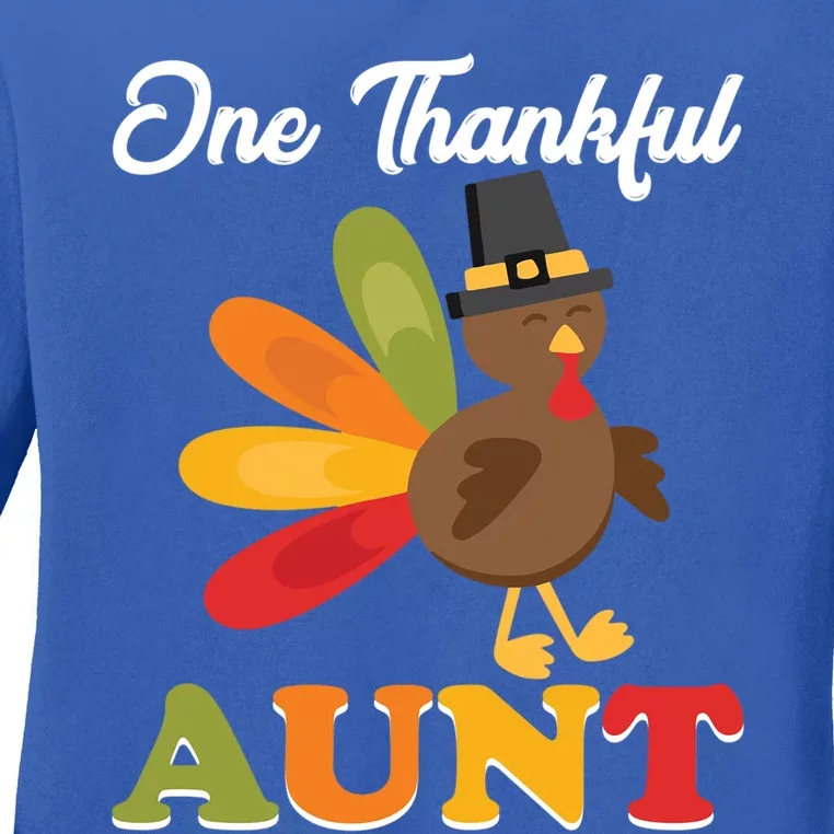 One Thankful Aunt Auntie Turkey Thanksgiving Family Cute Gift Ladies Long Sleeve Shirt