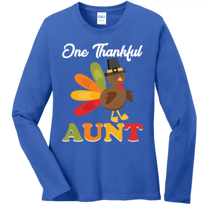 One Thankful Aunt Auntie Turkey Thanksgiving Family Cute Gift Ladies Long Sleeve Shirt