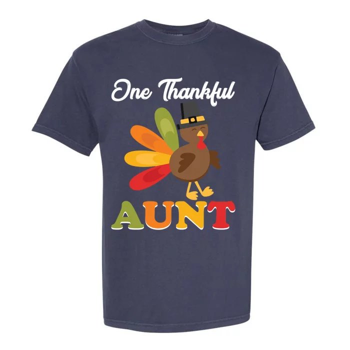 One Thankful Aunt Auntie Turkey Thanksgiving Family Cute Gift Garment-Dyed Heavyweight T-Shirt