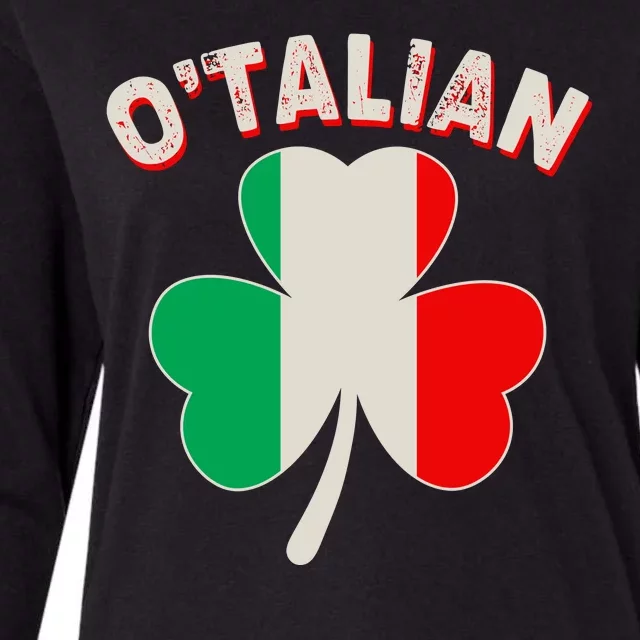 O'Talian St Patrick's Day Italian Shamrock Flag Womens Cotton Relaxed Long Sleeve T-Shirt