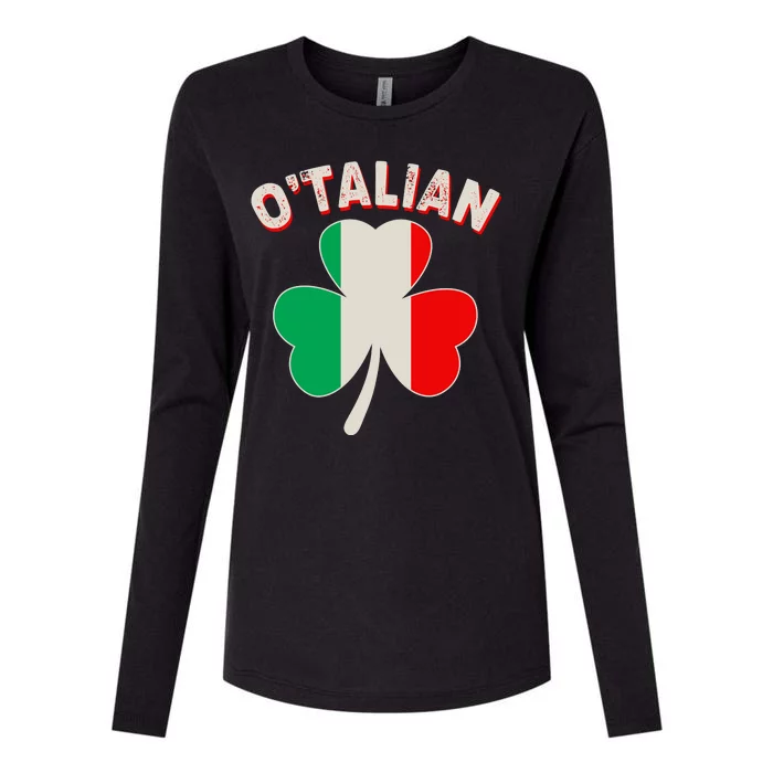 O'Talian St Patrick's Day Italian Shamrock Flag Womens Cotton Relaxed Long Sleeve T-Shirt