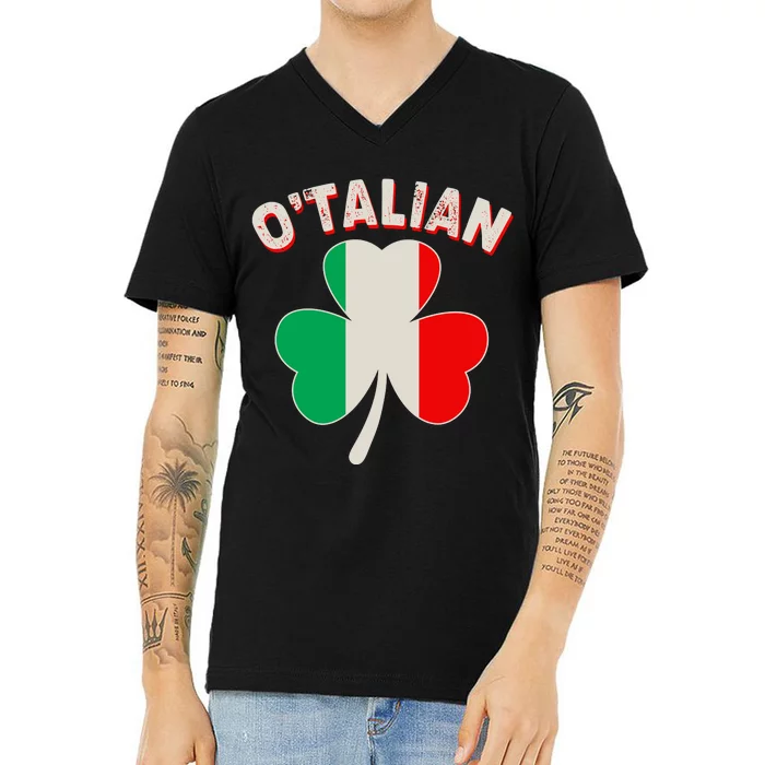 O'Talian St Patrick's Day Italian Shamrock Flag V-Neck T-Shirt