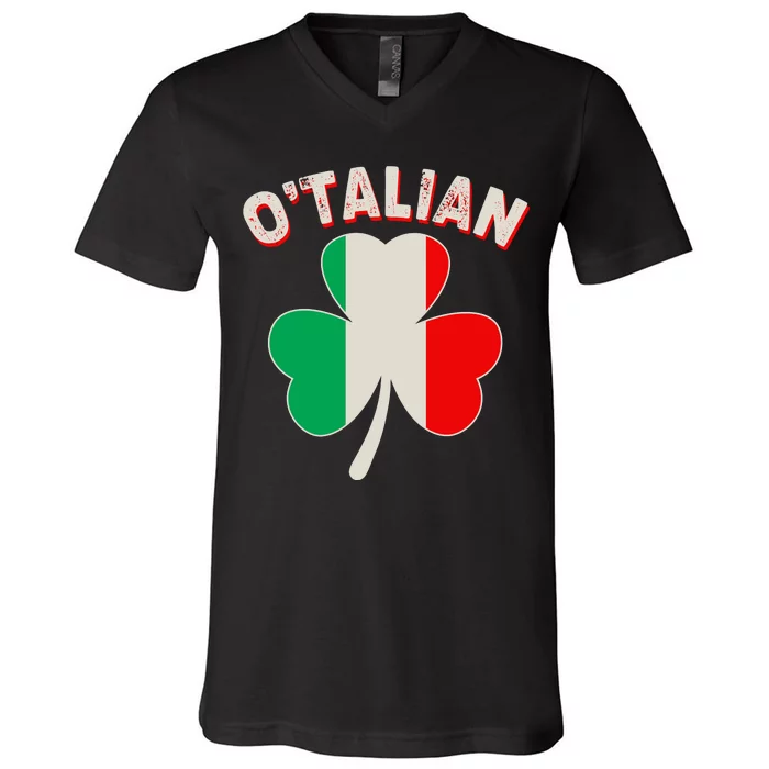 O'Talian St Patrick's Day Italian Shamrock Flag V-Neck T-Shirt