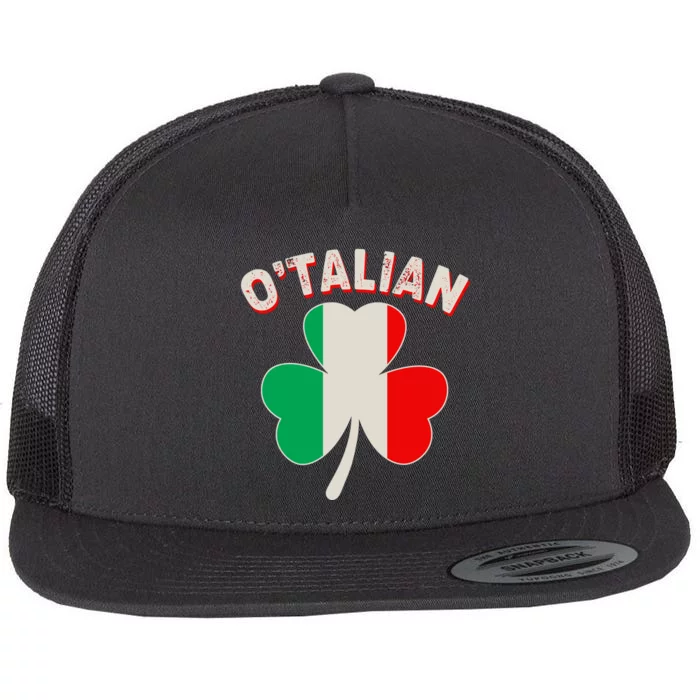 O'Talian St Patrick's Day Italian Shamrock Flag Flat Bill Trucker Hat