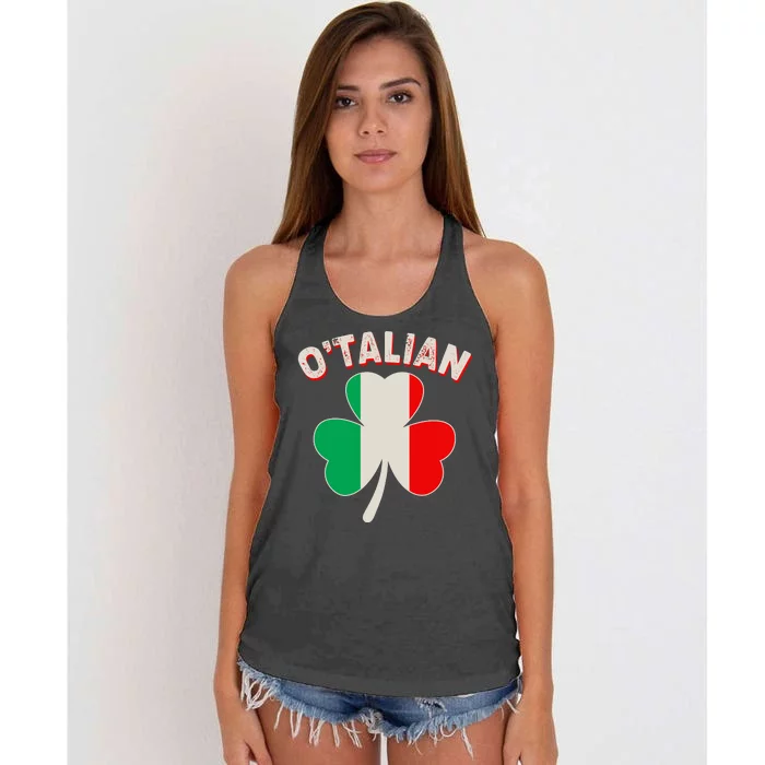 O'Talian St Patrick's Day Italian Shamrock Flag Women's Knotted Racerback Tank