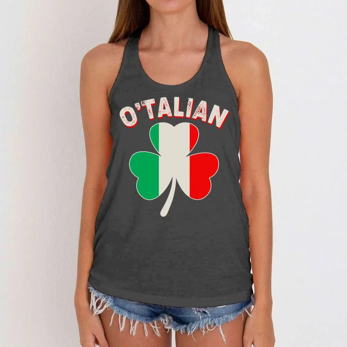 O'Talian St Patrick's Day Italian Shamrock Flag Women's Knotted Racerback Tank