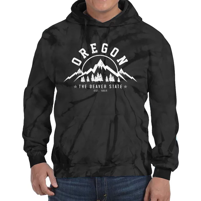 Oregon The Beaver State Est. 1859 Vintage Mountains Tie Dye Hoodie