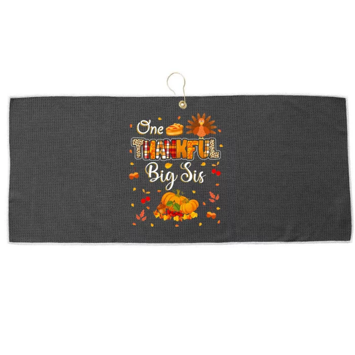 One Thankful Big Sis Fall Leaves Autumn Thanksgiving Large Microfiber Waffle Golf Towel