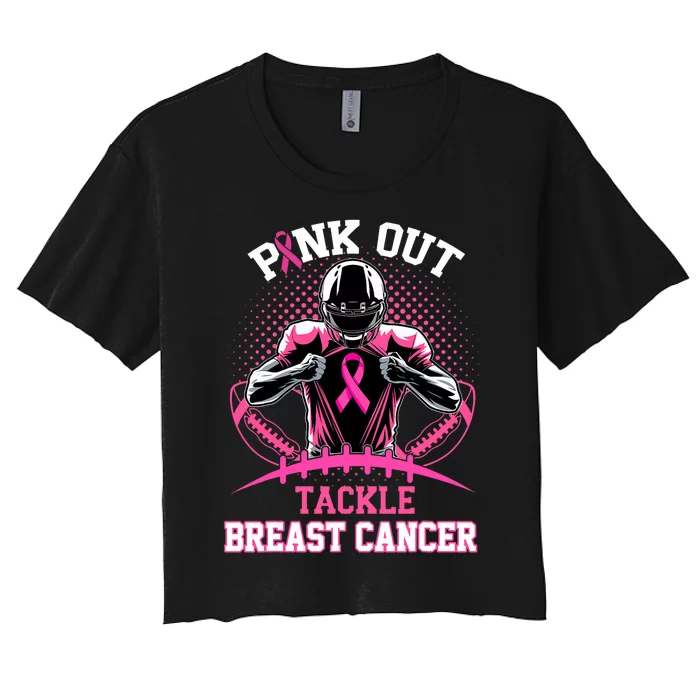 Out Tackle Breast Cancer Awareness American Football Women's Crop Top Tee