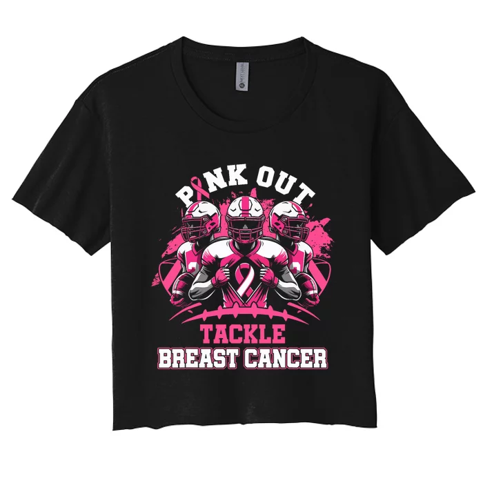 Out Tackle Breast Cancer Awareness American Football Women's Crop Top Tee