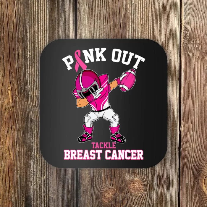 Out Tackle Breast Cancer Awareness Dabbing Football Coaster