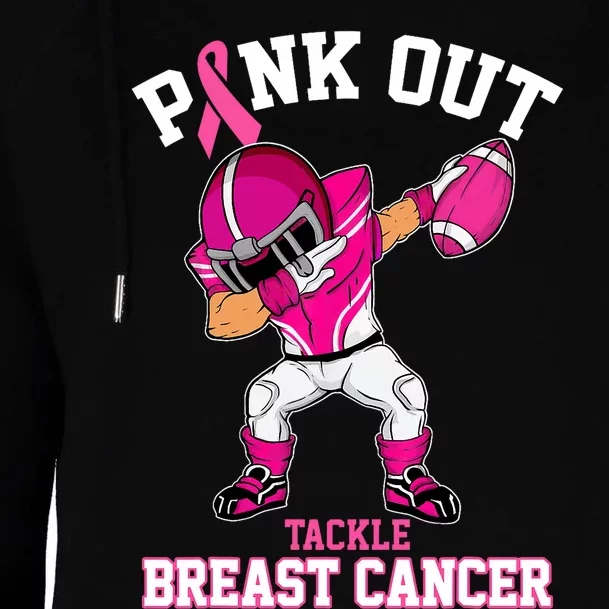 Out Tackle Breast Cancer Awareness Dabbing Football Womens Funnel Neck Pullover Hood