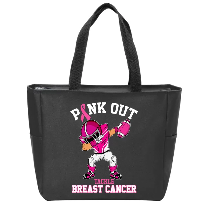 Out Tackle Breast Cancer Awareness Dabbing Football Zip Tote Bag