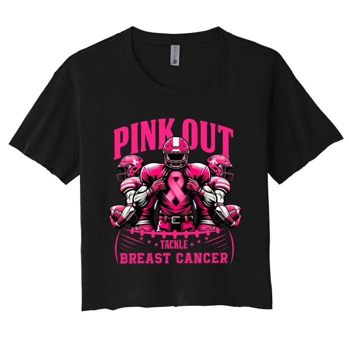 Out Tackle Breast Cancer Awareness Football Ribbon Women's Crop Top Tee