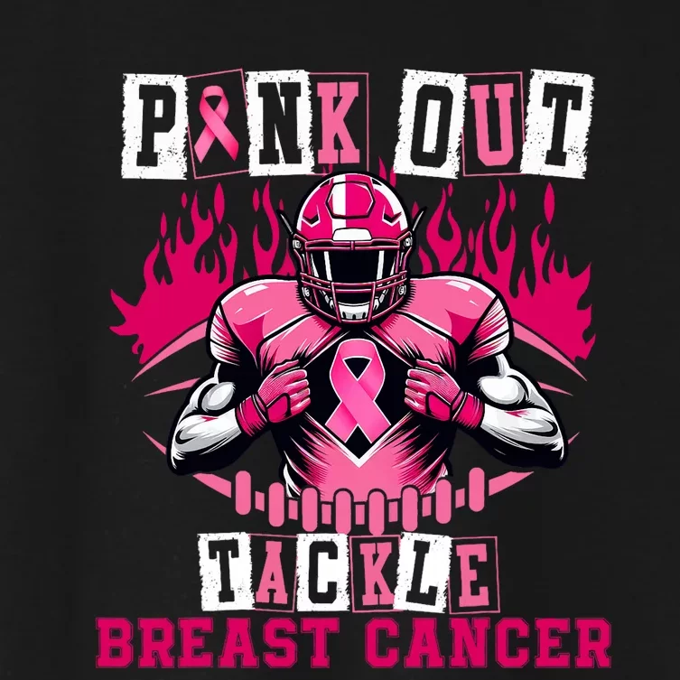 Out Tackle Breast Cancer Awareness Usa Football Mom Women's Crop Top Tee