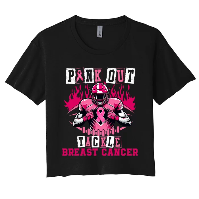 Out Tackle Breast Cancer Awareness Usa Football Mom Women's Crop Top Tee