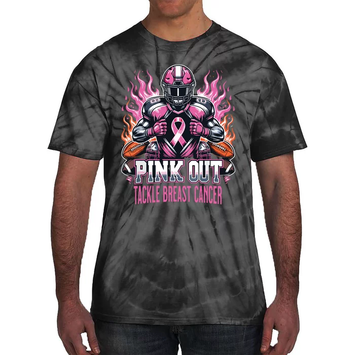 Out Tackle Breast Cancer Awareness American Football Tie-Dye T-Shirt