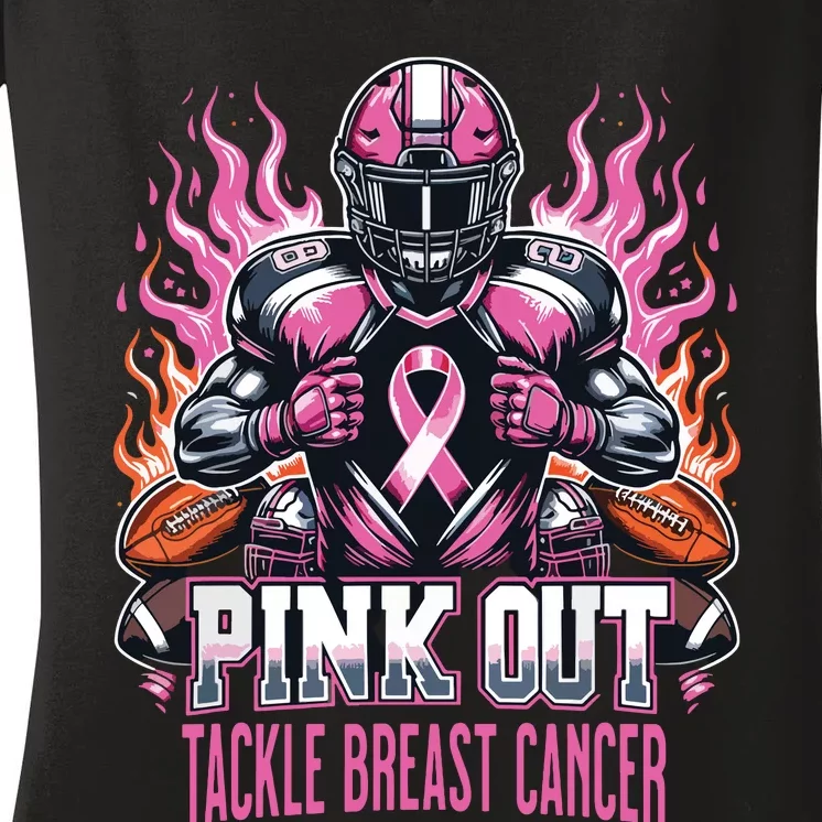 Out Tackle Breast Cancer Awareness American Football Women's V-Neck T-Shirt