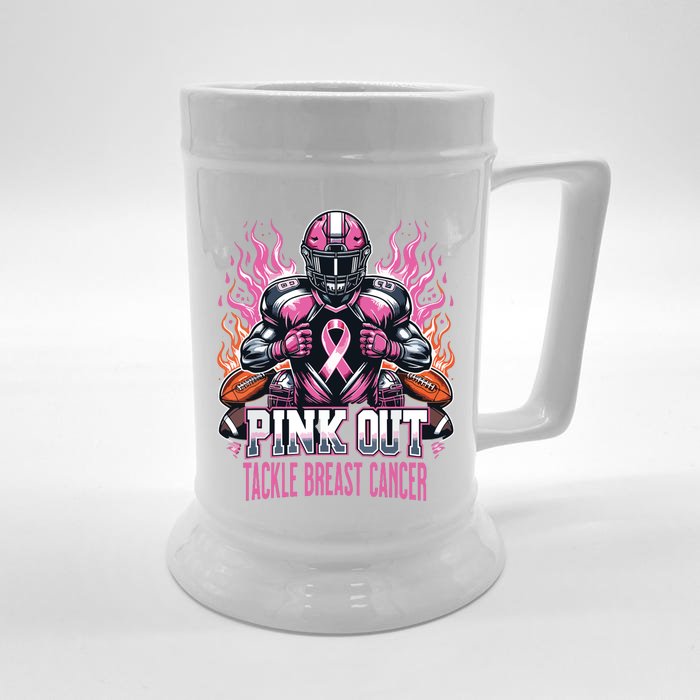 Out Tackle Breast Cancer Awareness American Football Front & Back Beer Stein