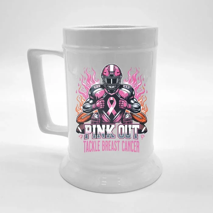 Out Tackle Breast Cancer Awareness American Football Front & Back Beer Stein