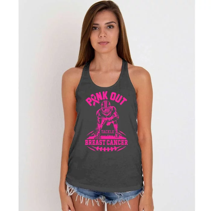 Out Tackle Breast Cancer Awareness Football Women's Knotted Racerback Tank