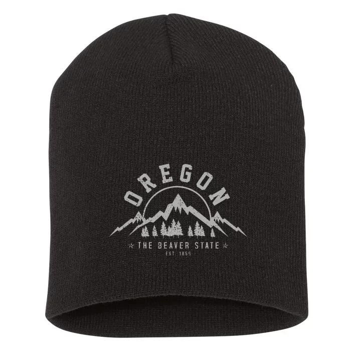 Oregon The Beaver State Est. 1859 Vintage Mountains Gift Short Acrylic Beanie