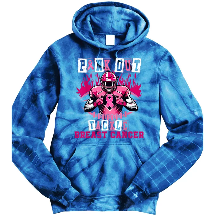 Out Tackle Breast Cancer Awareness Usa Football Mom Tie Dye Hoodie