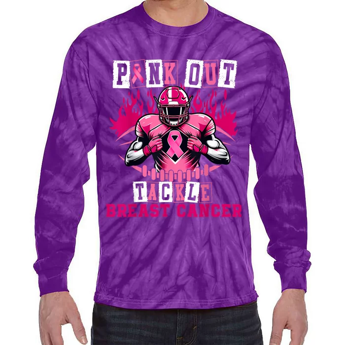 Out Tackle Breast Cancer Awareness Usa Football Mom Tie-Dye Long Sleeve Shirt