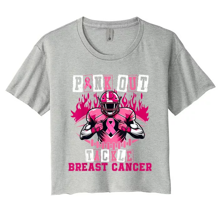 Out Tackle Breast Cancer Awareness Usa Football Mom Women's Crop Top Tee