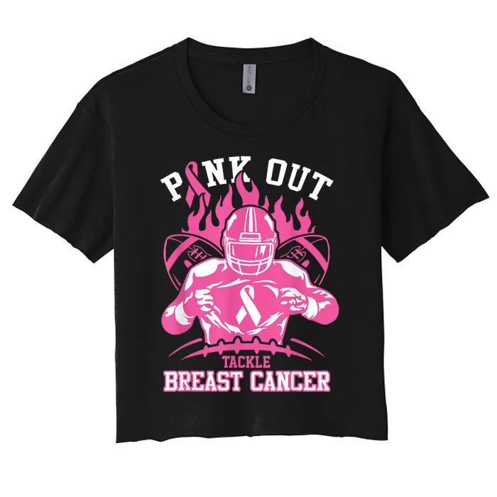 Out Tackle Breast Cancer Awareness American Football Women's Crop Top Tee