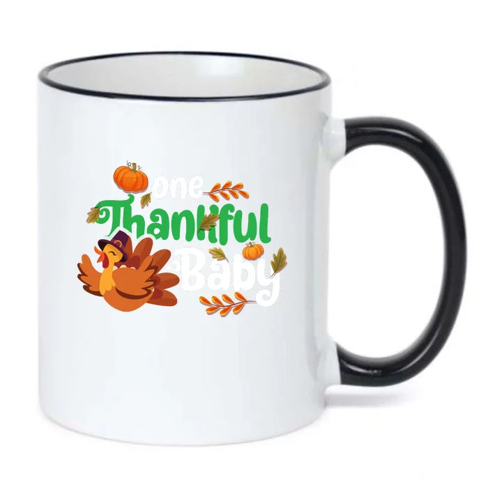 One Thankful Baby Funny Turkey Thanksgiving Baby Announcement Black Color Changing Mug