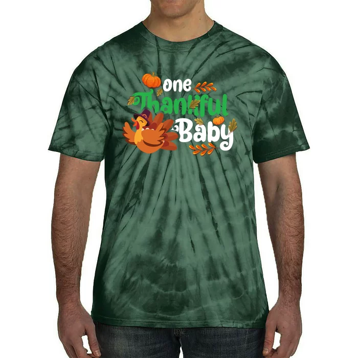 One Thankful Baby Funny Turkey Thanksgiving Baby Announcement Tie-Dye T-Shirt