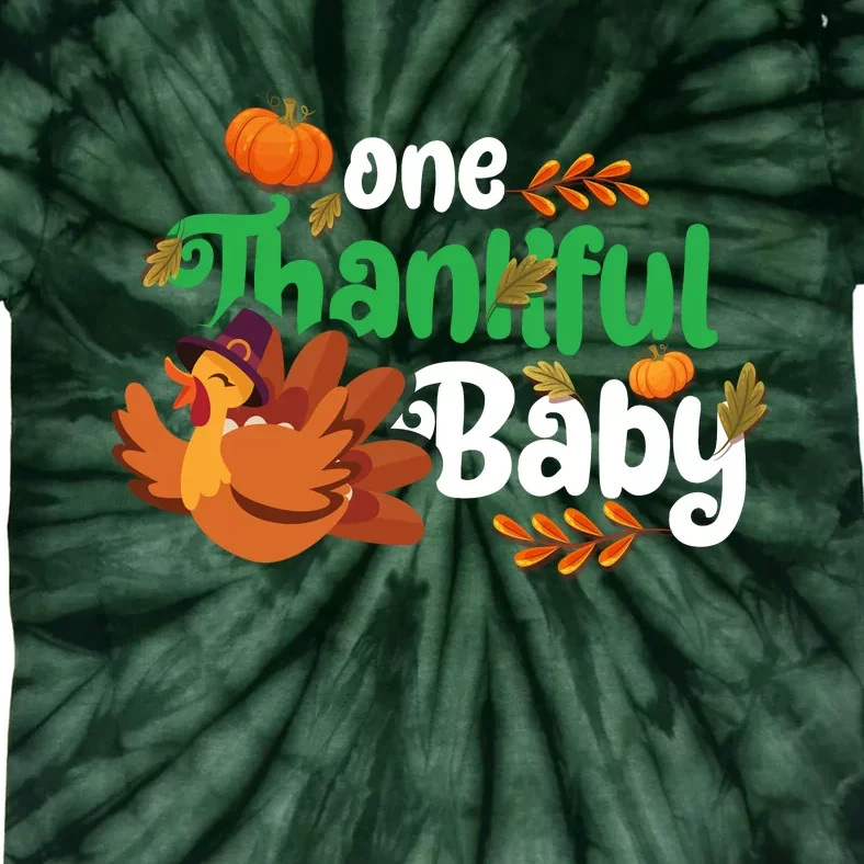 One Thankful Baby Funny Turkey Thanksgiving Baby Announcement Tie-Dye T-Shirt