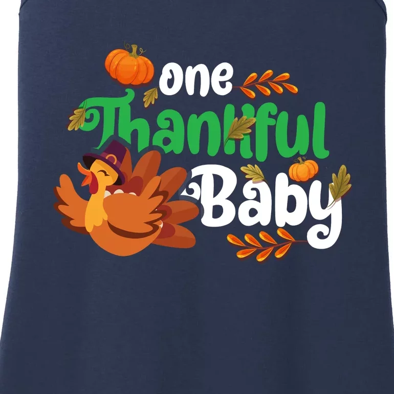 One Thankful Baby Funny Turkey Thanksgiving Baby Announcement Ladies Essential Tank