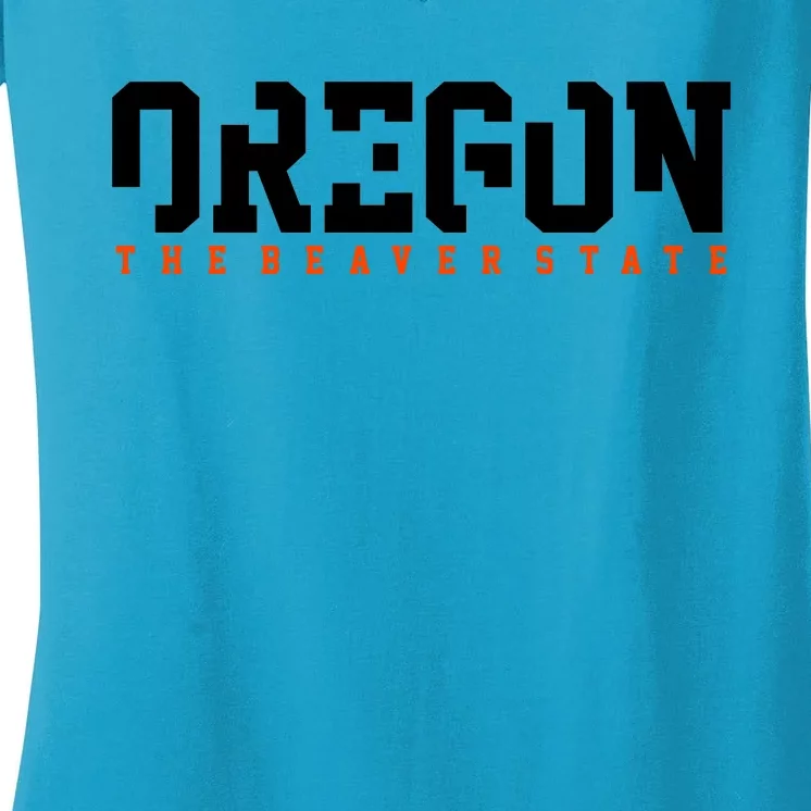 Oregon The Beaver State Cool Logo Women's V-Neck T-Shirt