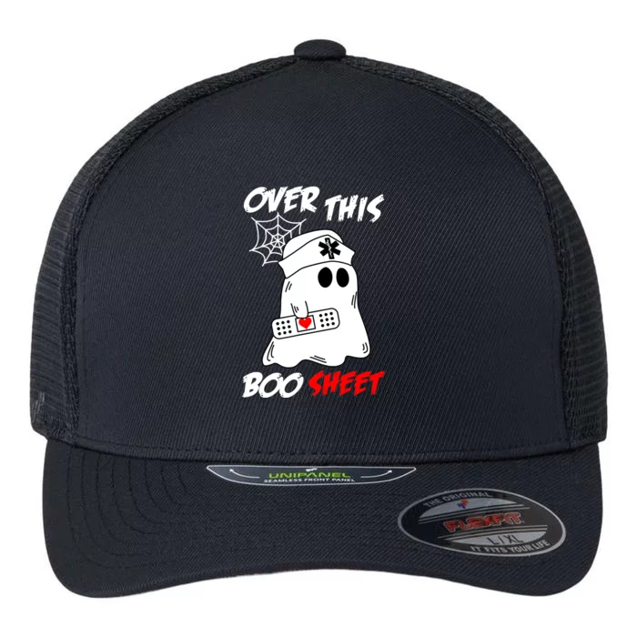 Over This Boo Sheet Funny Ghost Nurse Halloween Flexfit Unipanel Trucker Cap