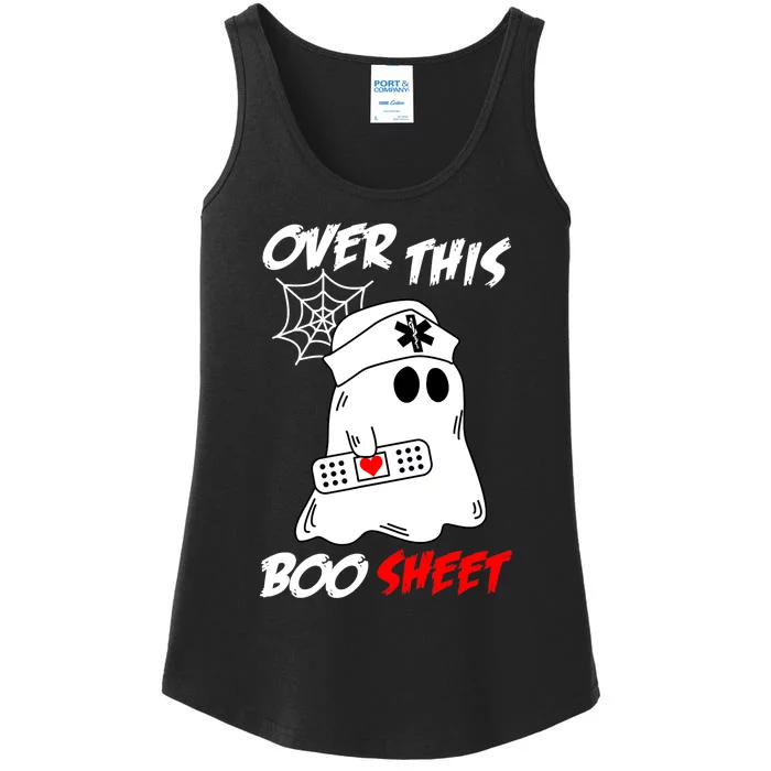 Over This Boo Sheet Funny Ghost Nurse Halloween Ladies Essential Tank