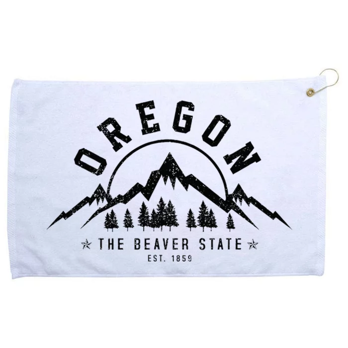 Oregon The Beaver State Est. 1859 Vintage Mountains Gift Grommeted Golf Towel