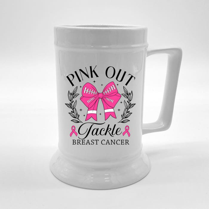 Out Tackle Breast Cancer Awareness Month Front & Back Beer Stein