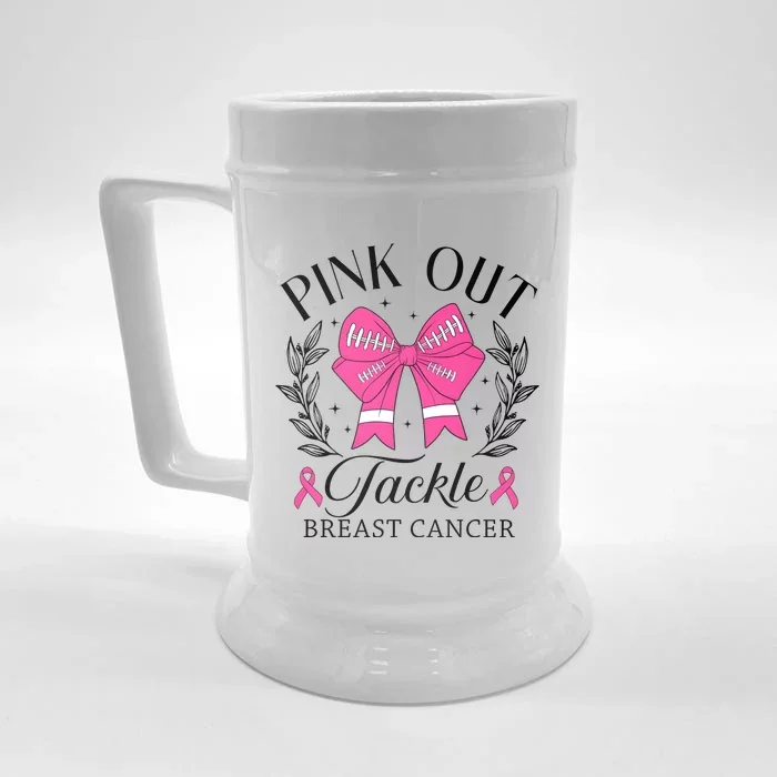 Out Tackle Breast Cancer Awareness Month Front & Back Beer Stein