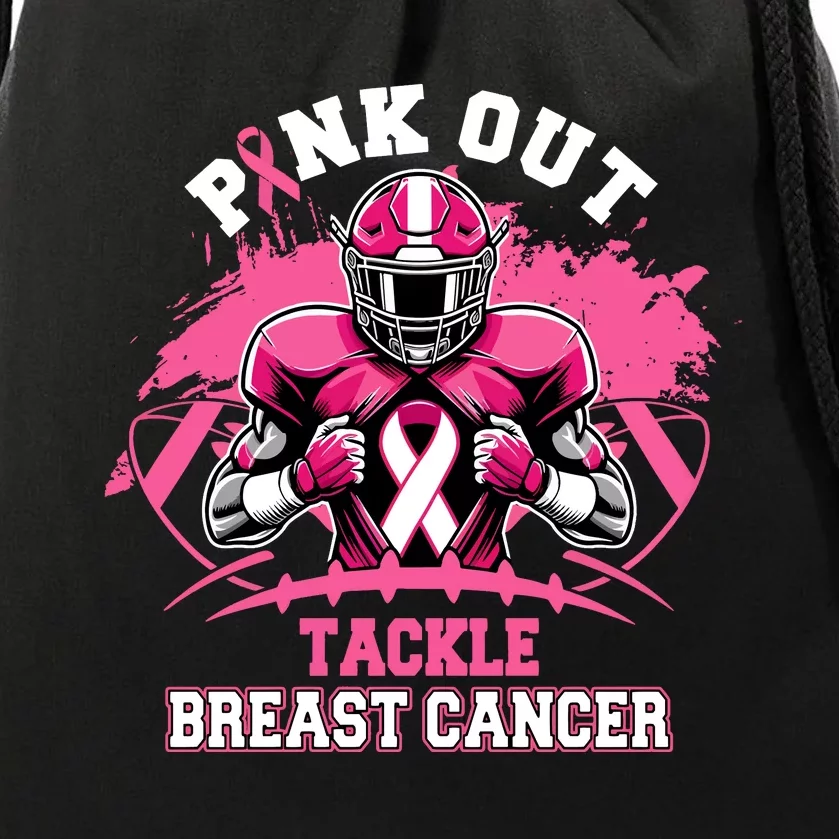 Out Tackle Breast Cancer Awareness Month Football Season Drawstring Bag