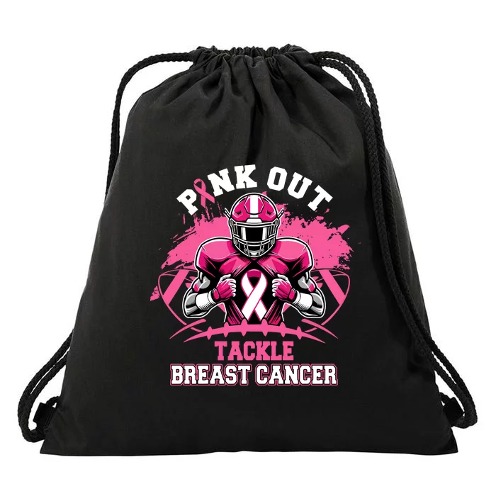 Out Tackle Breast Cancer Awareness Month Football Season Drawstring Bag